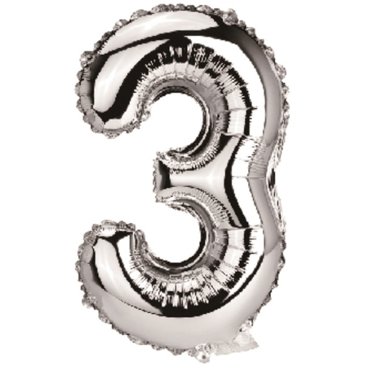 Balon party, folie metalizata argintie, 40 cm, cifra 3