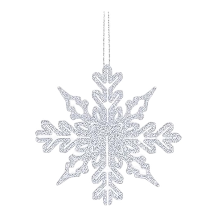 12 db-os karácsonyfadísz készlet, hópehely, 3D, talmival, ezüst