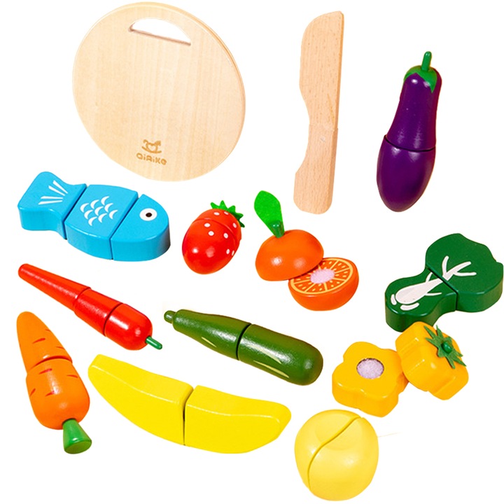 Комплект дървени зеленчуци за деца, с таралежчета - 12 части