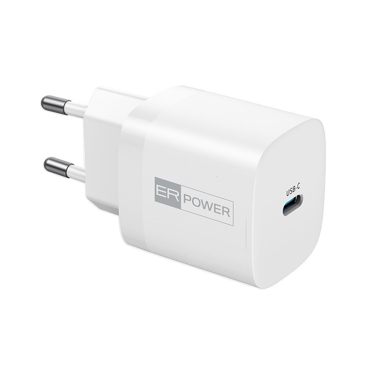 Incarcator priza fast charge ER POWER 33W, GaN, Power Delivery USB-C, alb