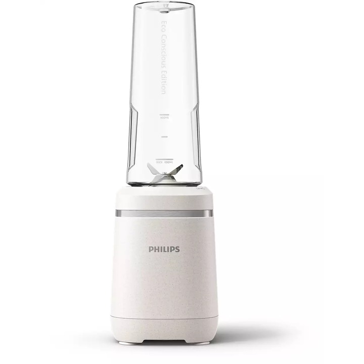 Blender cu pahar to go Philips seria 5000 HR2500/00, Recipient Tritan Renew 0.6l, 350 W, Alb