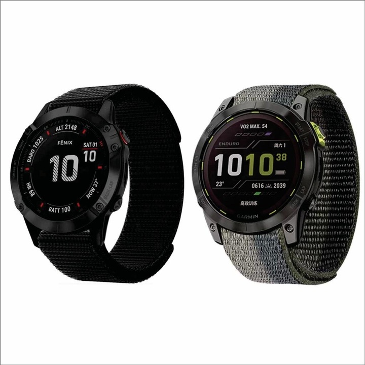 Комплект от 2 универсални найлонови каишки за смарт часовник, също съвместими с Garmin Fenix 5 5Plus 6 6Pro 7 7Pro, Epix Descent G1, Forerunner 965 955 945 935, Approach S62 S60, Tactic Bravo Quatix5, ширина 22 mm, черно и Duo Grey