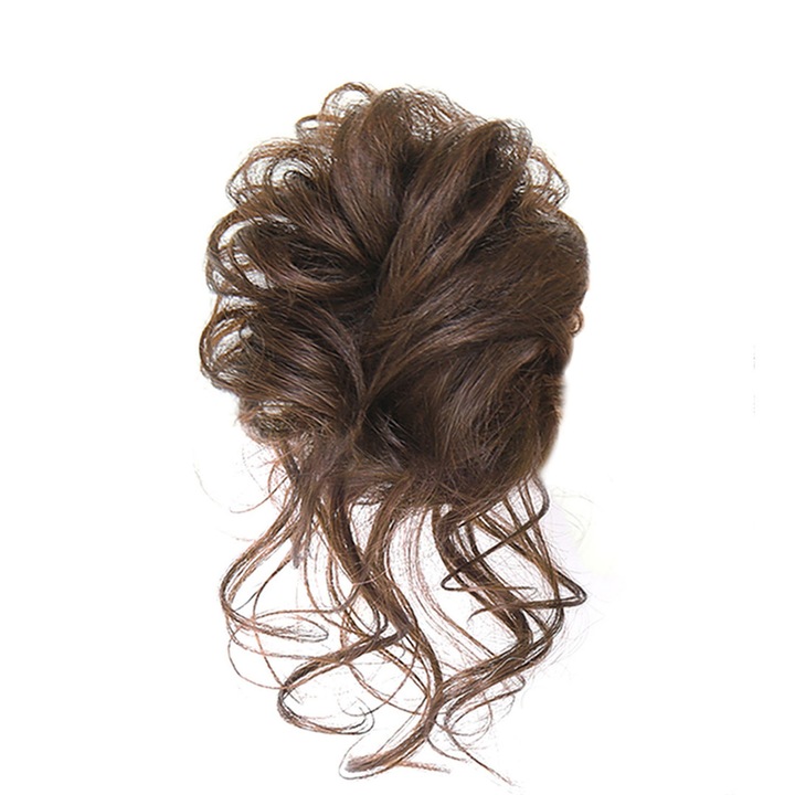 Перука на кок, синтетична коса, кафяво