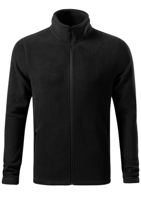 Jacheta Fleece pentru Barbati, 100% Poliester Reciclat, Fermoar Spiralat, Elemente Contrastante, Negru
