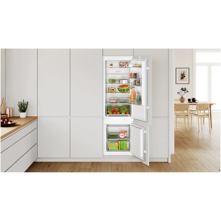 Combina frigorifica Incorporabila Bosch KIV87NSE0, 270 l, Low Frost, EcoAirflow, Iluminare LED, Clasa E, H 177.5 cm