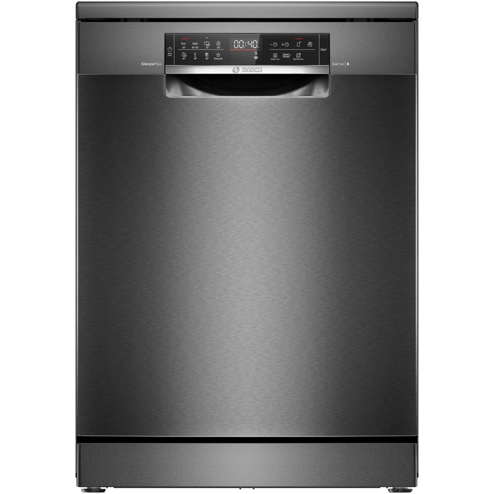 Съдомиялна Bosch SMS6ECC00E, 14 комплекта, 8 програми, Silence Plus, EfficientDry, VarioDrawer, Max Flex, Home Connect, Клас B, 60 см, Черна неръждаема стомана