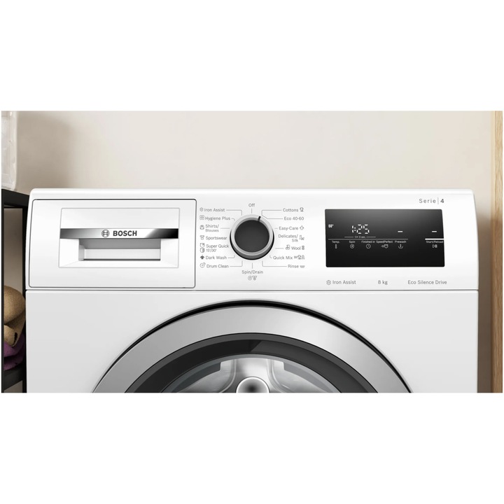 Masina de spalat rufe Bosch WAN28164BY, 8 kg, 1400 RPM, Iron Assist, EcoSilence Drive, 60 cm, Clasa A, Alb