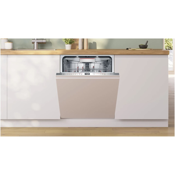 Masina de spalat vase incorporabila Bosch SMV6ZCX05E, 14 seturi, 8 programe, Sistem Rackmatic, PerfectDry, EcoSilence Drive, Emotion Light, Clasa B, Home Connect, 60 cm