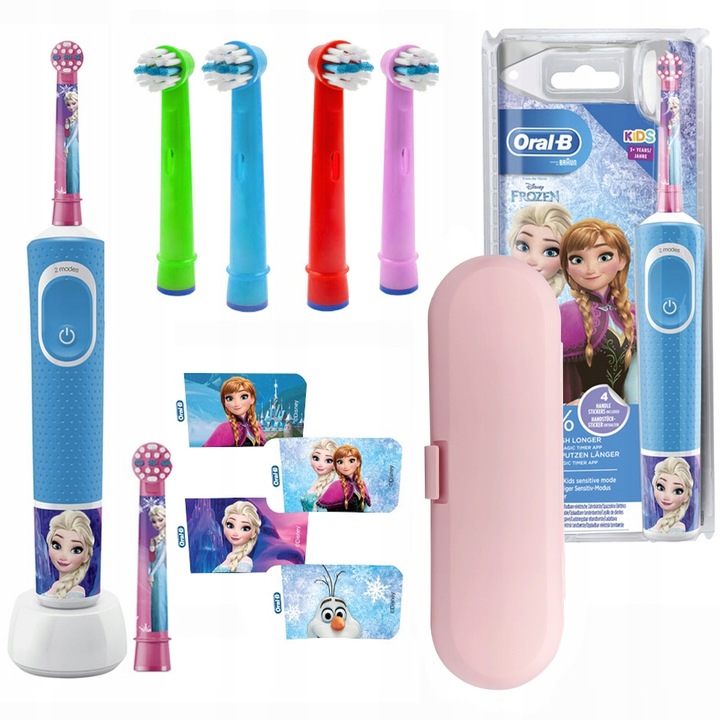 Oral-B Vitality 100 Frozen elektromos fogkefe, 4 csere fogkefehegy, rózsaszín tok, kék