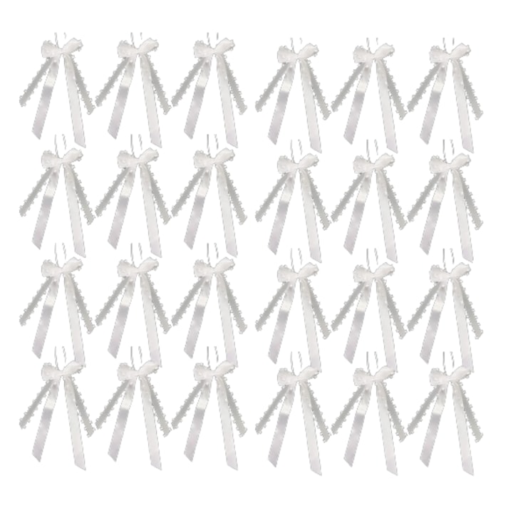 Set de 30 fundite cu arc pentru decor Mecctuck, tul/panglica, alb, 25 x 12 cm