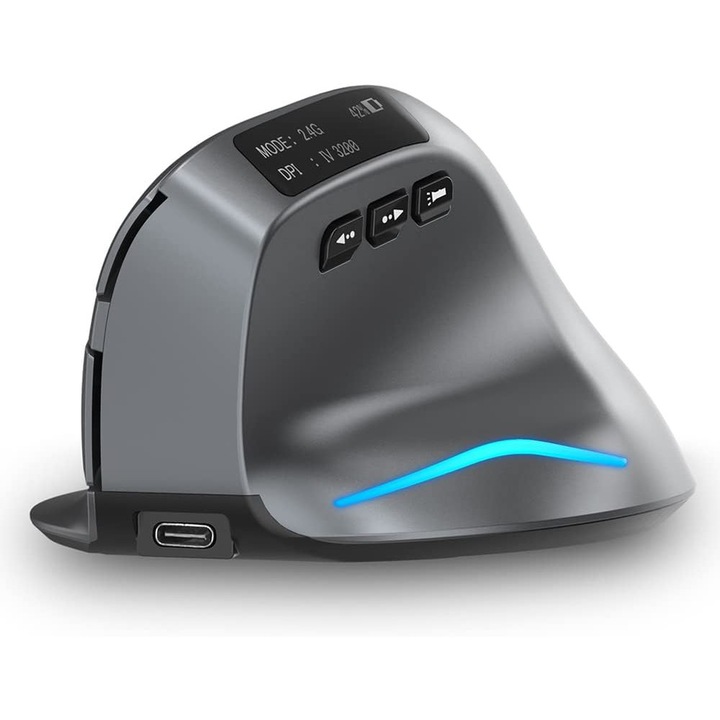 Ergonomikus függőleges egér, MOSMAOO®, F-26C, 2,4 GHz, 3200 DPI, újratölthető Bluetooth egér laptophoz, vezeték nélküli PC-hez, Mac-hez, fekete