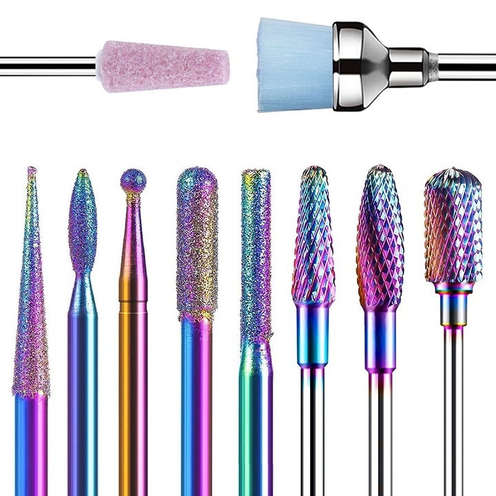 10 db-os Chigoods körömcsiszoló fej készlet, Gyémánt, Volfrám acél, Különböző formájú, Sokszínű