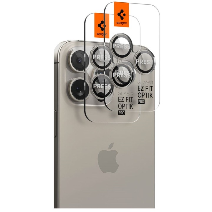 6 db kameraüvegvédő készlet Spigen Optik EZ FIT kompatibilis iPhone 14 Pro / 14 Pro Max / 15 Pro / 15 Pro Max természetes titánnal