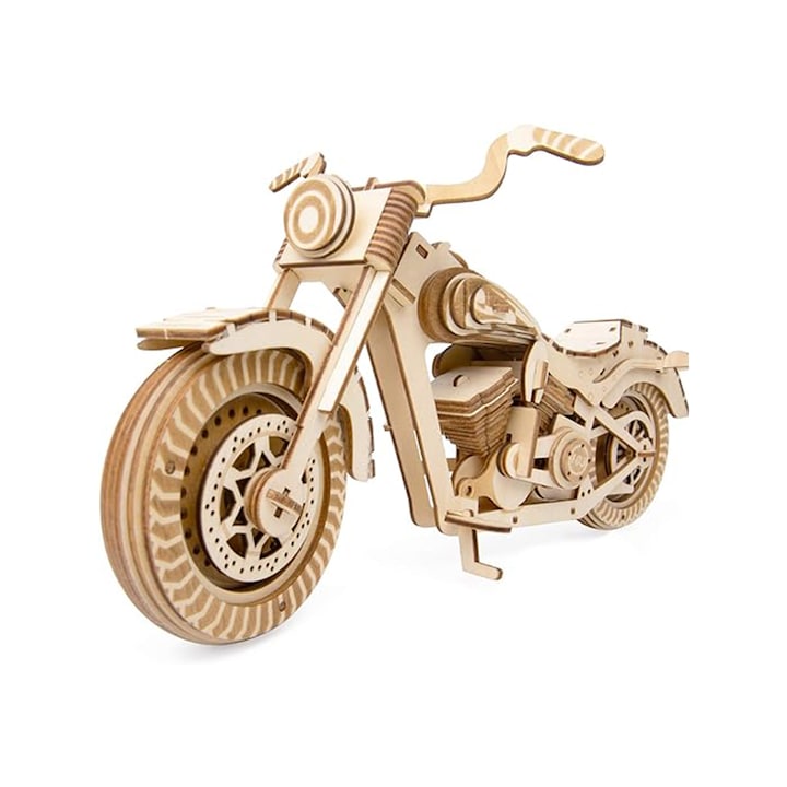 Figurina de motocicleta realizata din lemn, 3D, Puzzle, 187 Piese, DIY Toy, jucarie STEM educationala