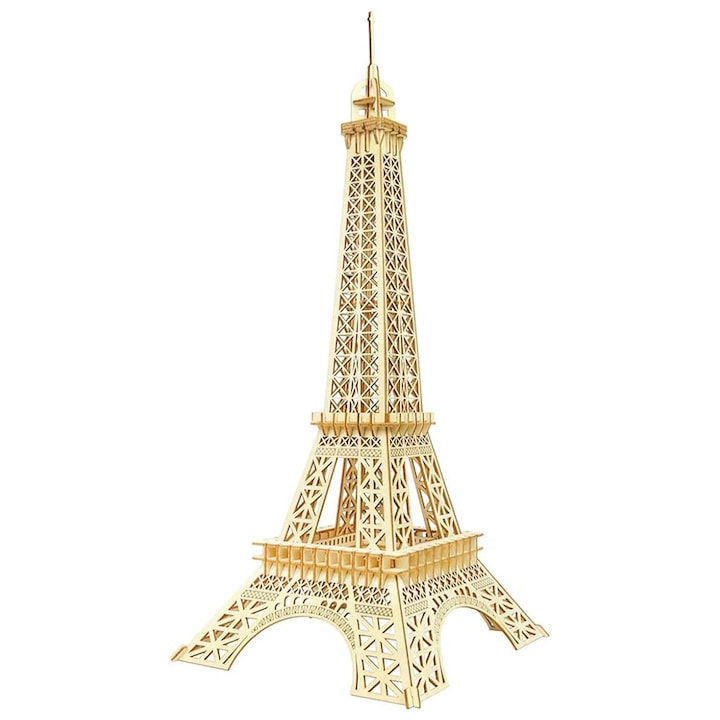 Puzzle din lemn 3D Tip Jigsaw, Model: Turnul Eiffel, Kit manual de asamblare pentru copii, Piese : 51-100, Jucarie STEM