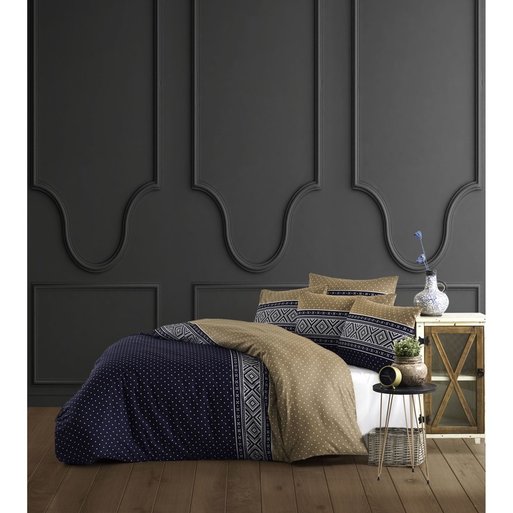 Двойно спално бельо, Story Home, памук ранфорс 144TC, за 2 души, Embla Blue Sand