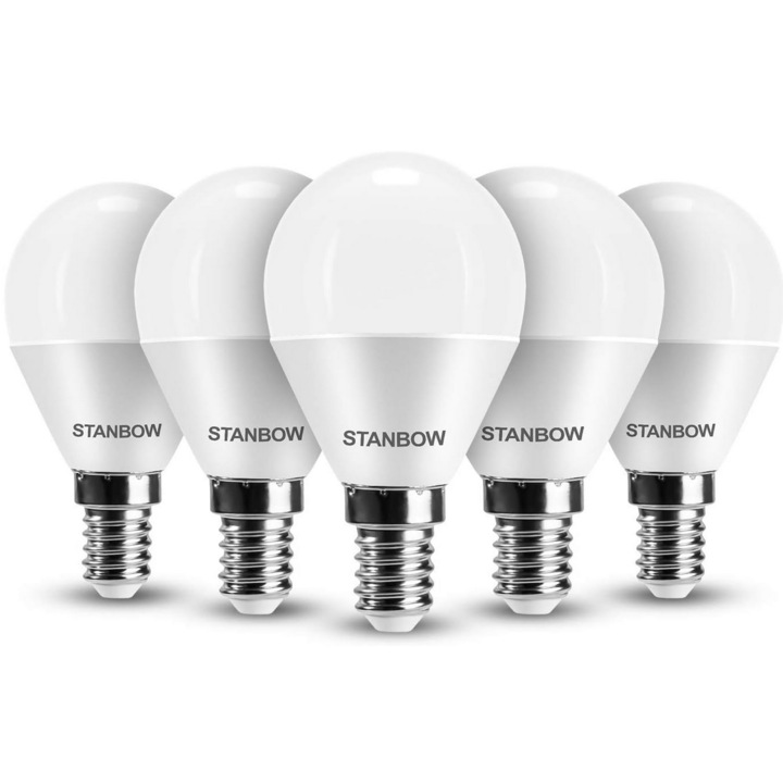 Set 5 becuri LED, Stanbow, 5w, E14, lumina calda