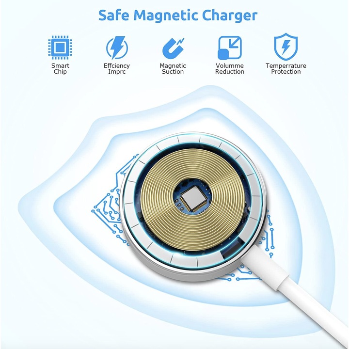 Apple Watch-al kompatibilis töltőkábel, mágneses, USB-C, fehér, 1 m