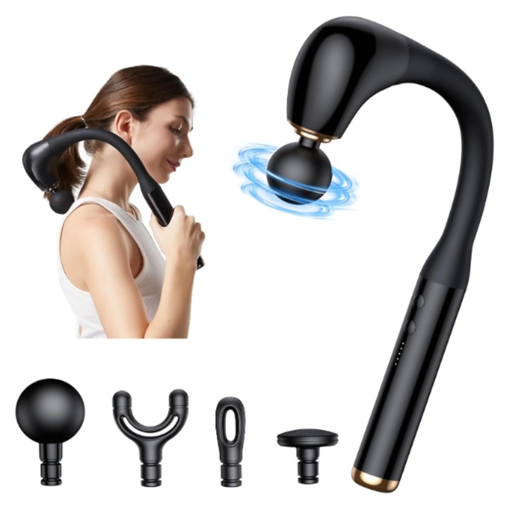 Aparat de Masaj Profesional Flexibil Forma L: 5 Viteze, 4 Capete, Durata a Bateriei Pana la 5 Ore