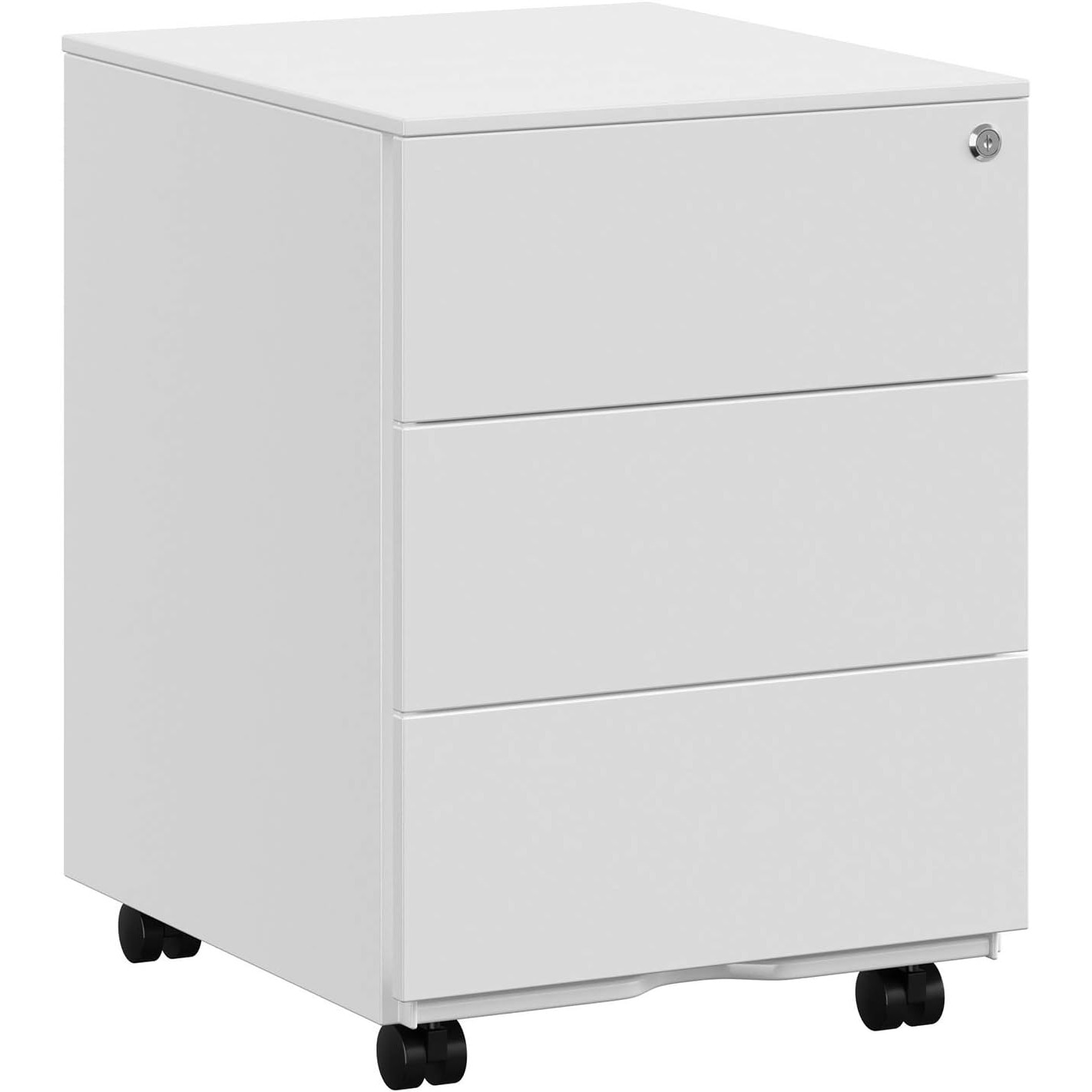 Rollbox metalic pentru birou, cu 3 sertare cu incuietoare, suport dedicat  pentru agrafe si capse, metal, 45 x 39 x 55 cm, alb | Rollcontainer