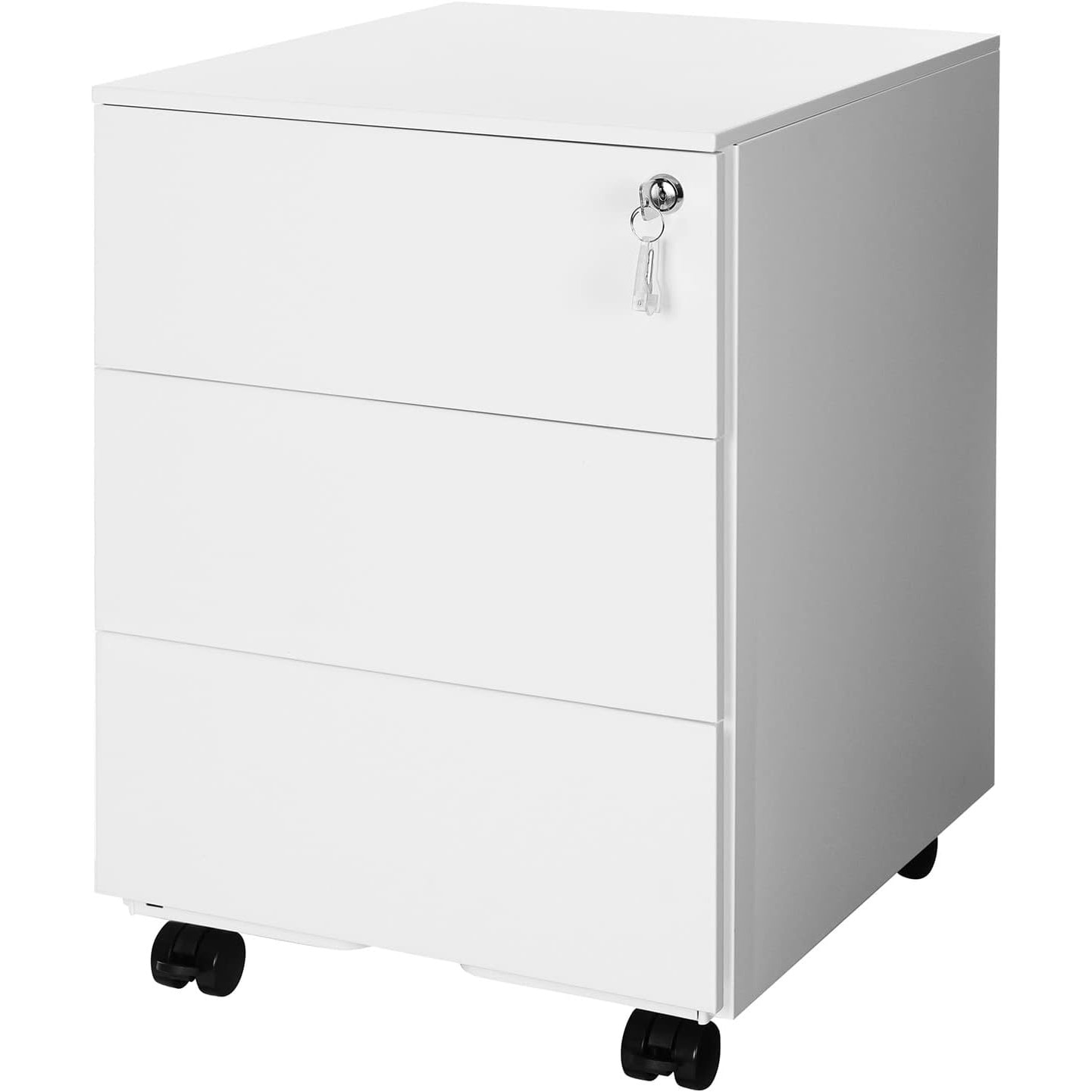 Rollbox metalic pentru birou, cu 3 sertare cu incuietoare, suport dedicat  pentru agrafe si capse, metal, 45 x 39 x 55 cm, alb