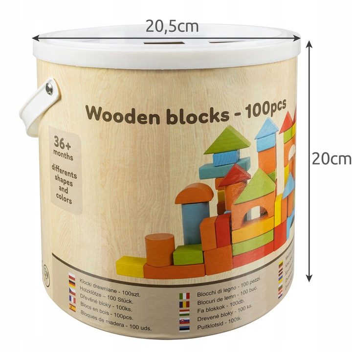 Set 100 de cuburi din lemn, Zola®, colorate pentru construit, cutie ...