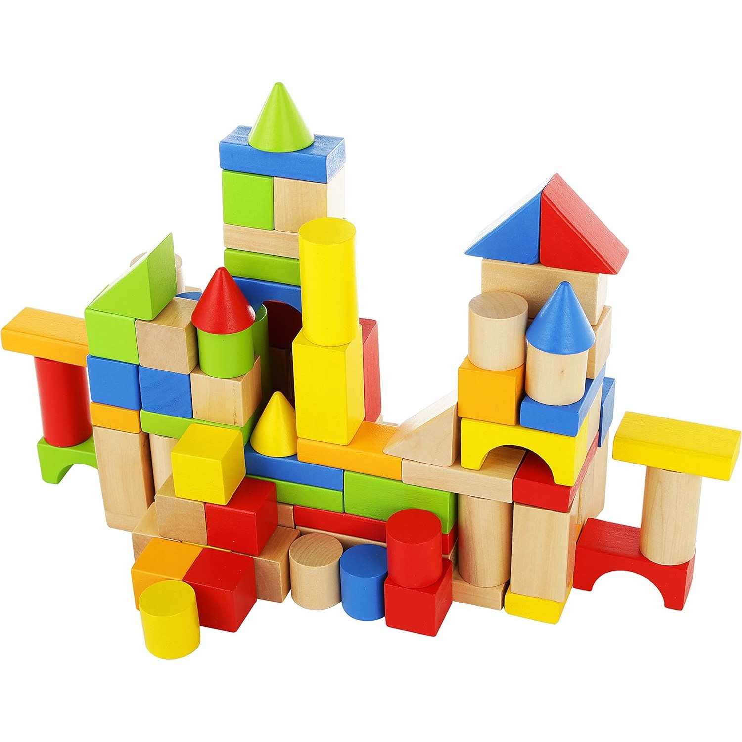 Set 100 de cuburi din lemn, Zola®, colorate pentru construit, cutie ...