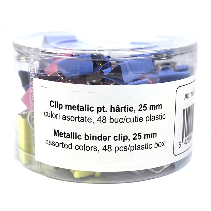 Clip metalic Binder Clips 25 mm color EvOffice 48buc/set