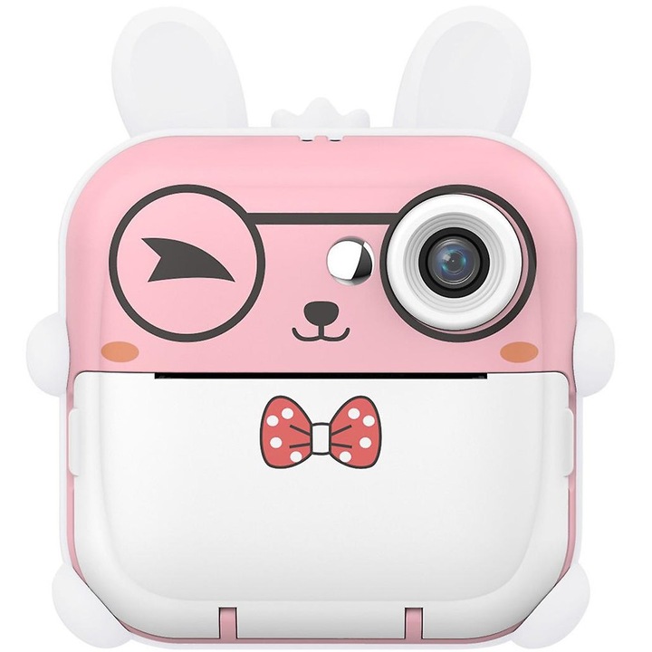 Детска камера с функция за печат, Vala Q5, модел Rabbit, Резолюция 24Mpx 1080P, Цветен LCD дисплей 2.4", Включени 3 ролки хартия, Розов
