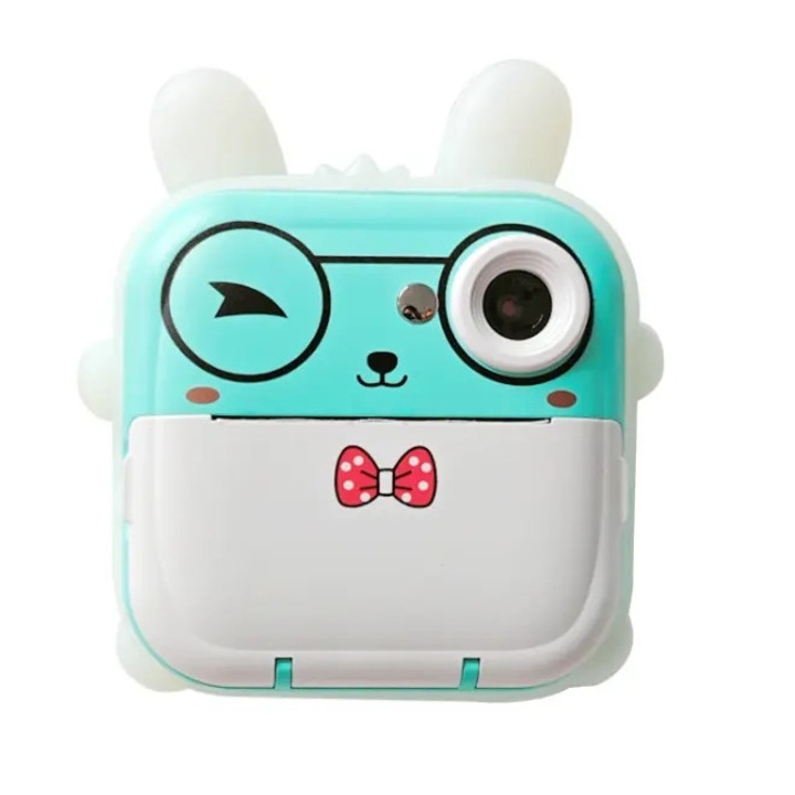 Детски фотоапарат с функция за печат, Vala® Q5, модел Rabbit, Резолюция 24Mpx 1080P, Цветен LCD дисплей 2.4", Включени 3 хартиени ролки, Turquoise