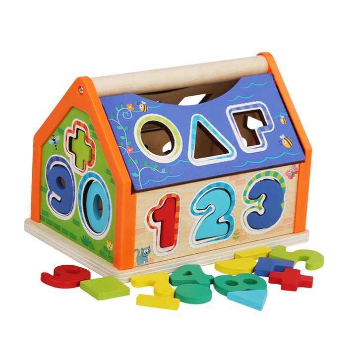 Casuta Sortatoare de Forme Geometrice si Cifre, Operatii matematice, Montessori, 3 ani +, Edujucarii