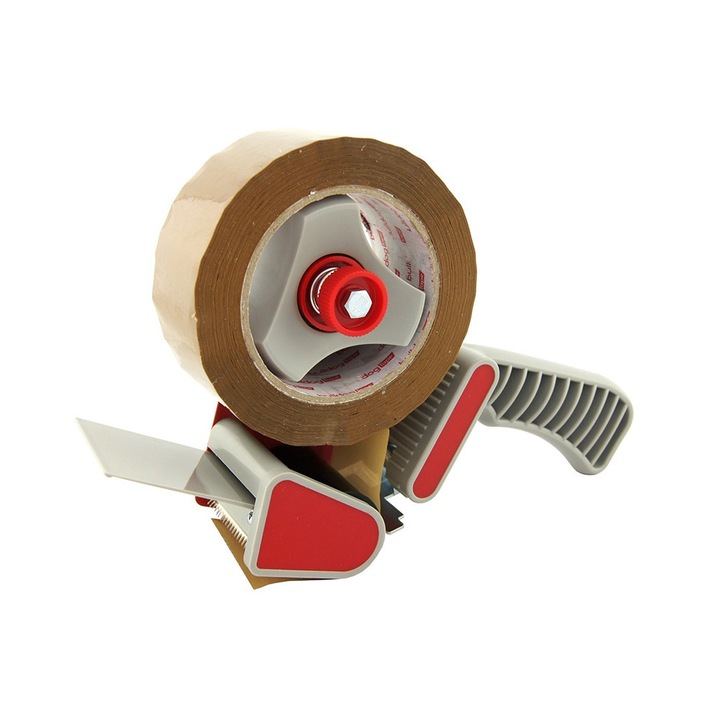 Aparat aplicare banda adeziva ambalaj, latime rola compatibila 50mm, plastic si metal, gri cu rosu