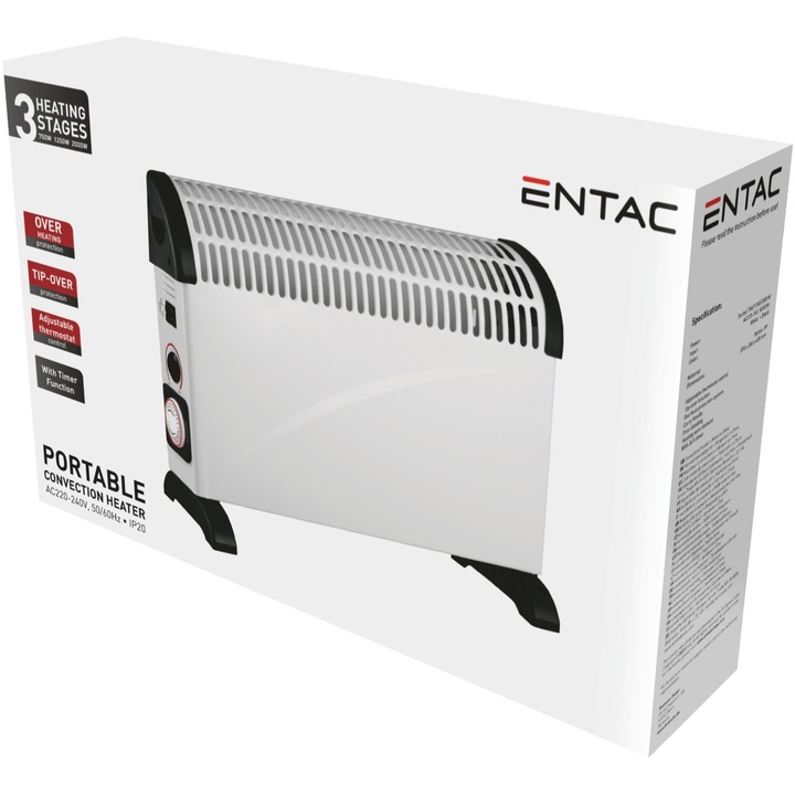 Entac Hordozható Konvekciós Fűtőtest Időzítővel 2000W 53, 5cm