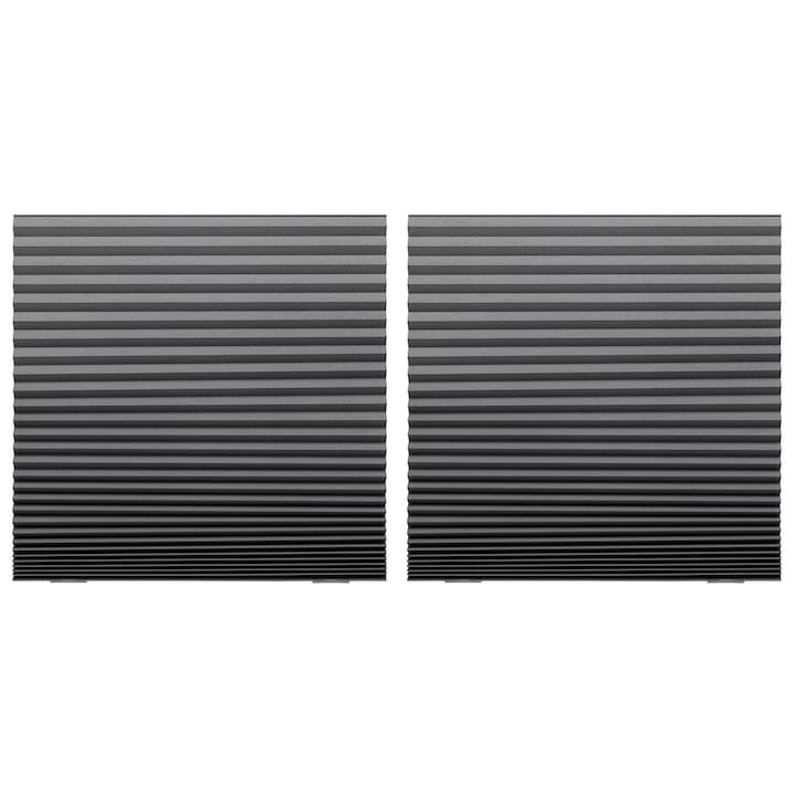 Set 2 Jaluzele Plisate, fara gaurire DAVIDAMI CONCEPT® cu Sistem de Prindere Autoadeziv Inclus, dimensiune 150 cm x 60 cm, Negru