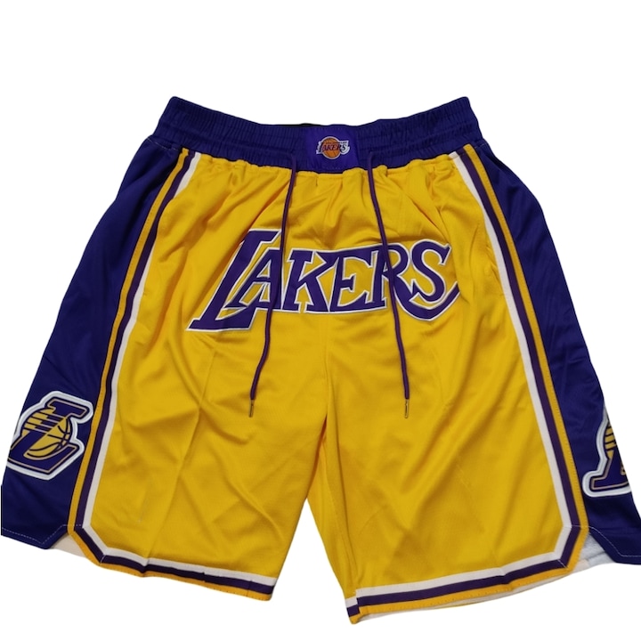 Lakers kosárlabda rövidnadrág, poliészter, hímzett, retro hálós, 4 zsebes, sárga, Sárga
