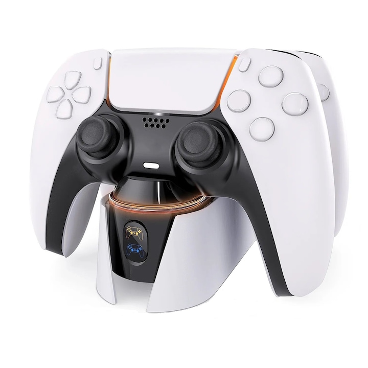 PlayStation 5 kontroller gyorstöltő állomás, dupla állvány, LED jelzővel, Fehér