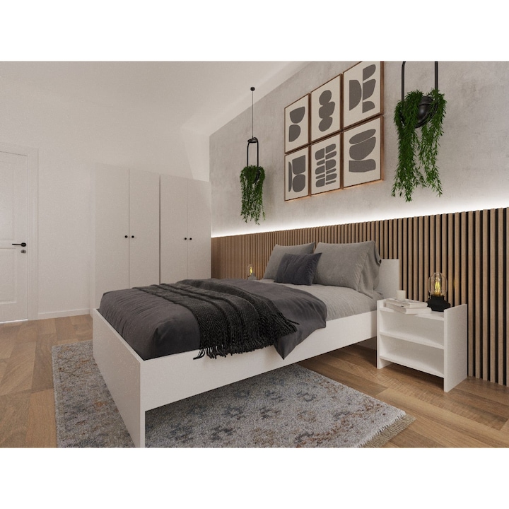 Спалня Delizia 140, бял цвят, пале 18мм, 1 легло, 1 гардероб, 1 скрин, 2 нощни шкафчета, FICHI