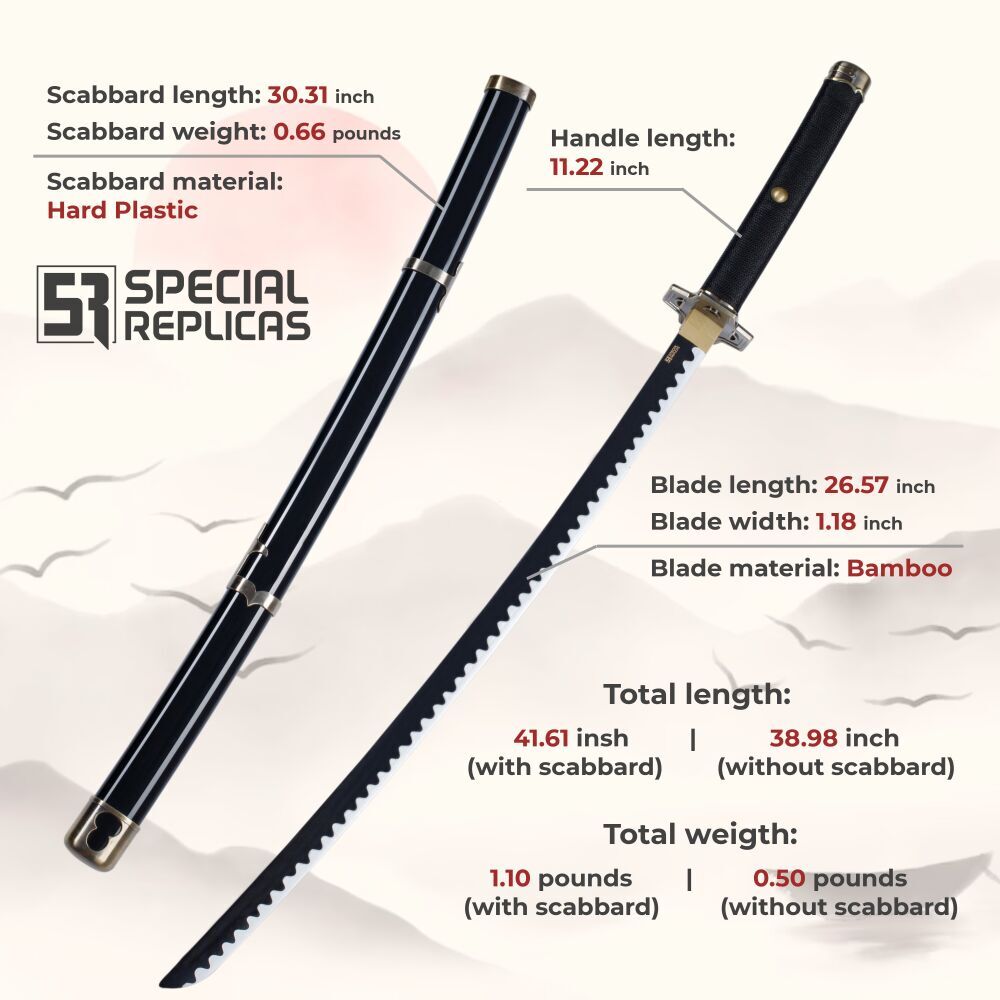 Sabie Katana, One Piece, Roronoa Zoro Yubashiri, Lemn, 105 cm