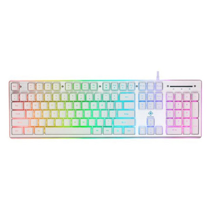 Tastatura gaming mecanica DELTACO GAMING WK75, iluminare RGB, 25 taste anti-ghosting, cablu 1.8m, layout US, alb