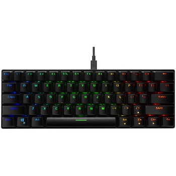 Tastatura gaming mecanica mini DELTACO GAMING, iluminare RGB, red switch, negru