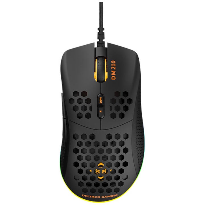 Deltaco Gaming DM210 gaming egér, 6400 DPI, RGB, 1.8m kábel, Fekete