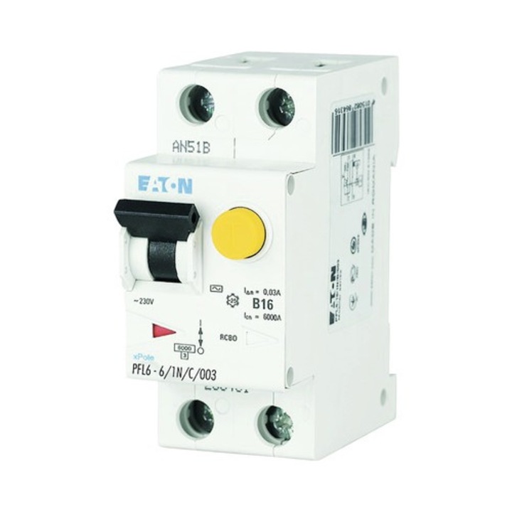 Intreruptor Automat Cu Protectie Diferentiala Eaton Xpole 1p+n 6a 6ka/30ma, Curba C