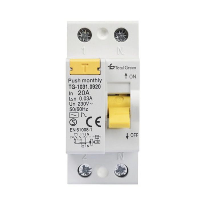 Intreruptor Automat Cu Protectie Diferentiala Total Green Rcbo 1p+n 20a 6ka/30ma, Curba C