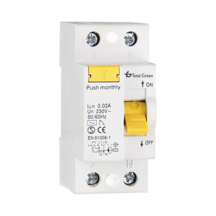 Intreruptor Automat Cu Protectie Diferentiala Total Green Rcbo 1p+n 63a 6ka/30ma, Curba C