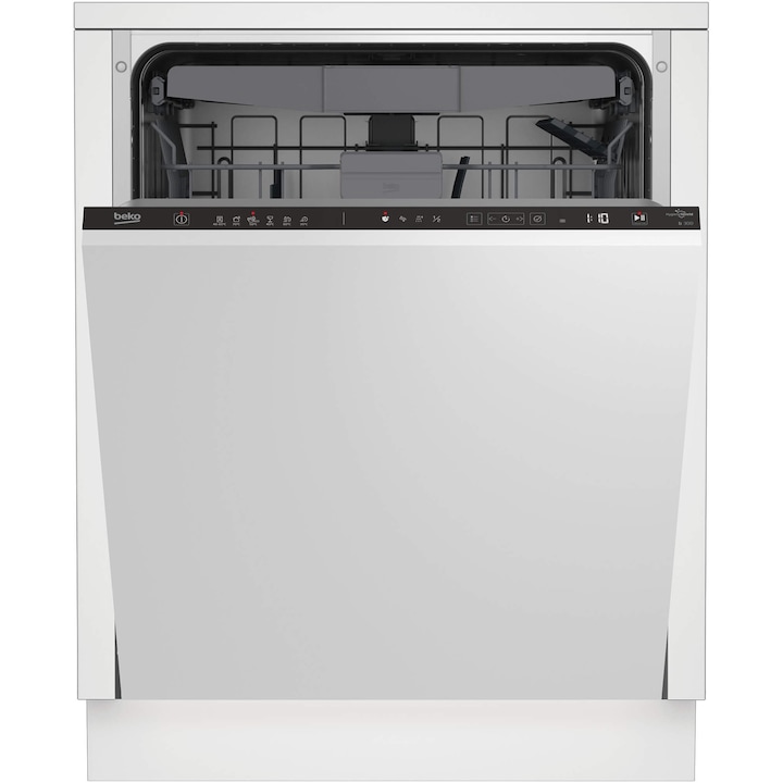 Masina de spalat vase incorporabila Beko BDIN36535, 15 seturi, 6 programe, HygieneIntense, SteamGloss, AquaIntense, Motor ProSmart Inverter, AutoDoor Opening, Touch Button, Cutlery Tray, Clasa C, 60 cm