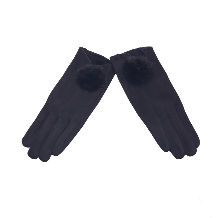 Manusi dama, tactile, cu detaliu brodat, negru carbune