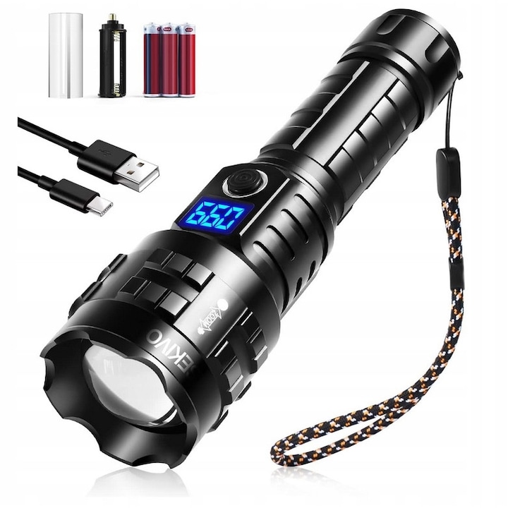 LED фенер, USB, 600lm, черен