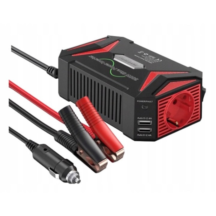 Инвертор, Bestek, 12V, 600W, черен/червен
