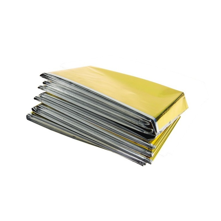 Patura izoterma pentru situatii de urgenta, 160x210 cm, argintie si aurie