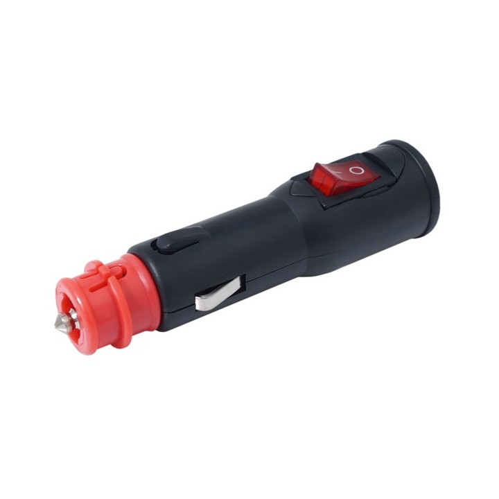 Fisa EURO/DIN cu intrerupator si siguranta pentru priza, Carmotion, 12/24V, 15A